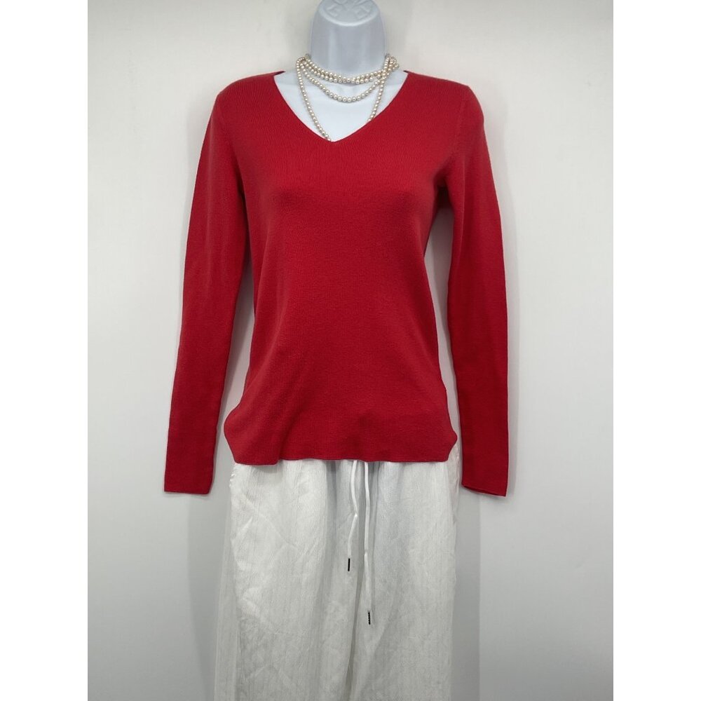 Banana Republic Red V-Neck Long Sleeve Sweater 84% Cotton 16% Wool Womens Medium